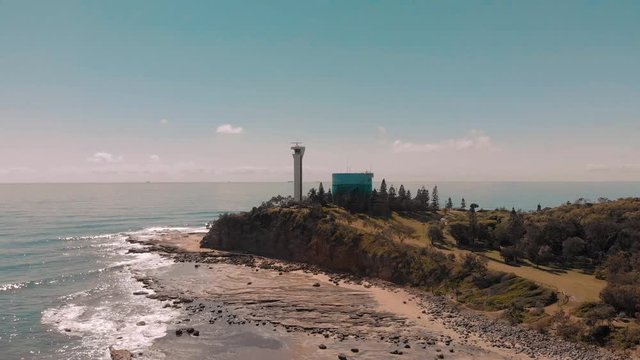 This drone footage was shot orbiting a refurbishing lighthouse in Queensland, Mooloolaba.