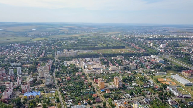 Beautiful panoramic view of the center of Saransk, as well as a stadium under construction, Russia, Saransk