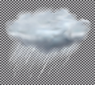 Cloud and Rain Drops on Transparent Background. Vector Illustration.