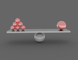 Scales with red balls symbol of balance and business success concept 3d rendered illustration