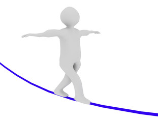 Fototapeta premium 3d man walking on rope. rendered illustration