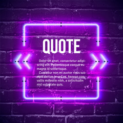 Retro neon glowing quote marks frame on the wall