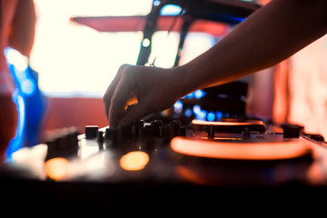 Dj playing disco house progressive electro music at the concert