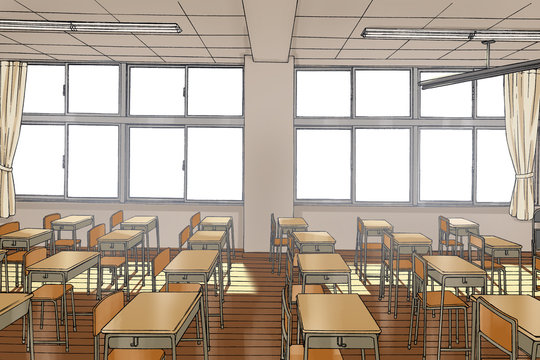 Download Empty Anime Classroom Wallpaper