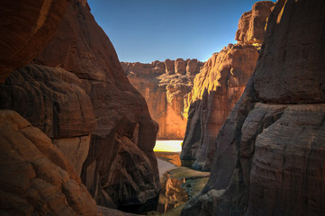 Fototapeta na wymiar Panorama inside canyon aka Guelta d'Archei in East Ennedi, Chad
