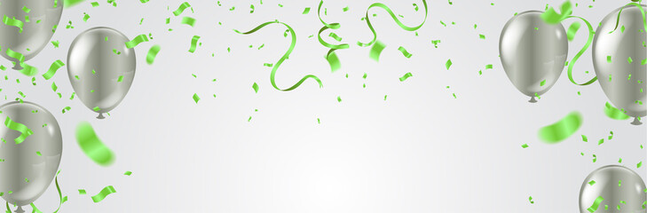 Christmas party poster template and Happy New Year Party . Glossy Balls, sparkling typography and ribbons.