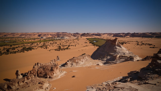 Panoramic view to group of Ounianga Serir lakes at the Ennedi, Chad