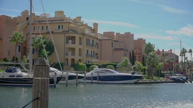 The marina of Sotogrande in Cadiz. Colorfull houses and luxe.