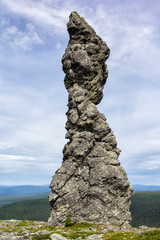 Majestic Stone idol on Manpupuner plateau in the Northern Urals.