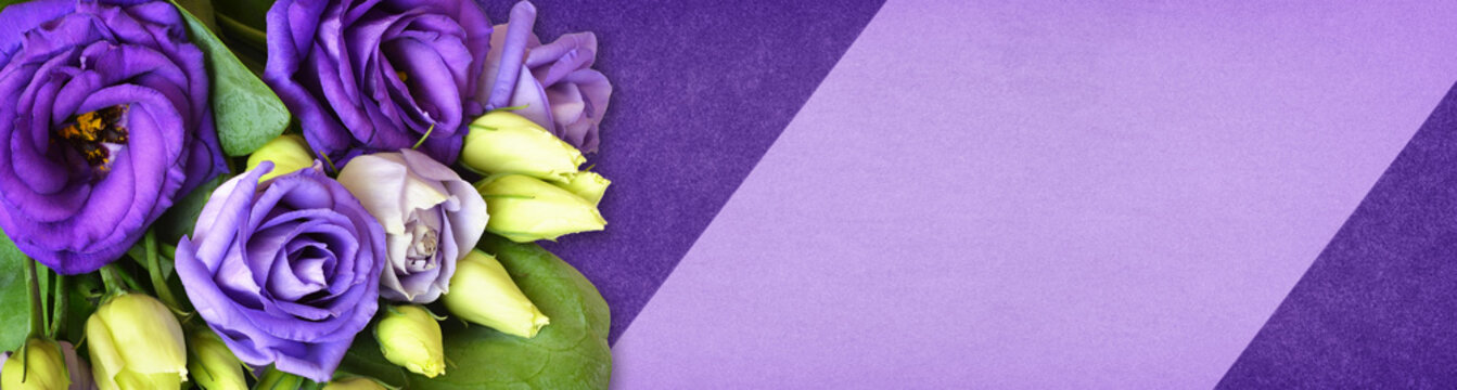 Fototapeta Modern flat lay background with papers and flowers