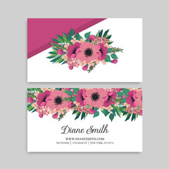 Business card with beautiful flowers. Template