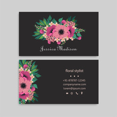 Business card with beautiful flowers. Template