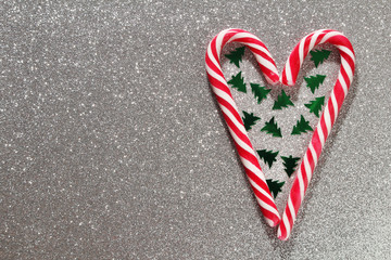 Flatlay background with Christmas tree confetti