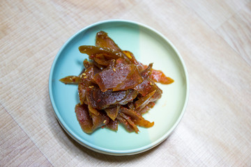 uloejangajji, gourd pickles seasoned in sake lees - korean food