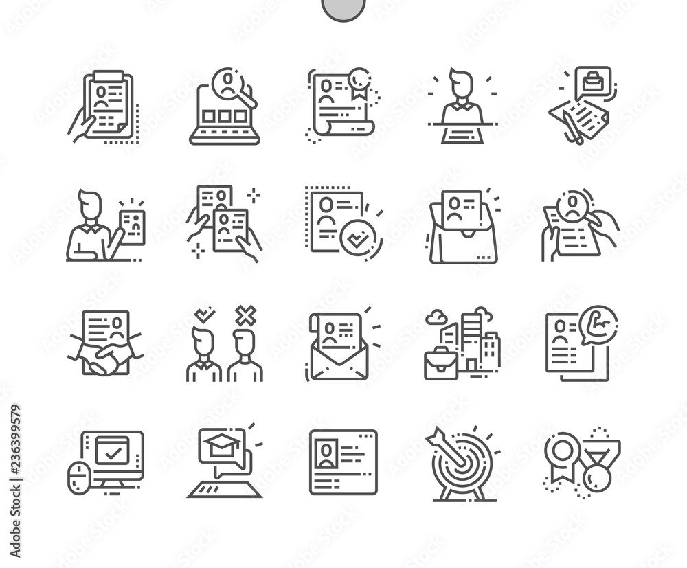 Fototapete Job Resume Well-crafted Pixel Perfect Vector Thin Line Icons 30 2x Grid for Web Graphics and Apps. Simple Minimal Pictogram