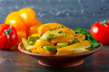 Warm salad of roast courgette and peppers.