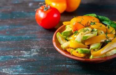 Warm salad of roast courgette and peppers.