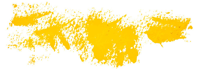 Yellow hand drawn vector brush strokes. Grunge distress textured design element. Used as a banner, template, logo.