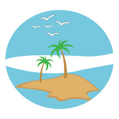 Circle vector illustration of tropical island with palm trees