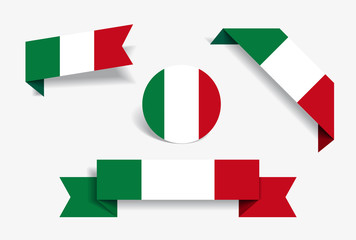 Italian flag stickers and labels. Vector illustration.