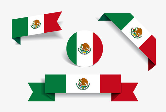 Mexican flag stickers and labels. Vector illustration.