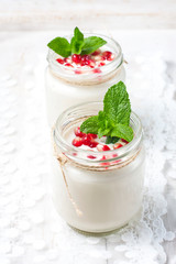 Natural homemade yogurt closeup.