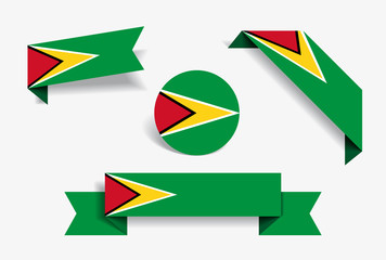 Guyanan flag stickers and labels. Vector illustration.