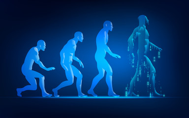 concept of technology advancement evolution, evolution of man in conceptual futuristic style