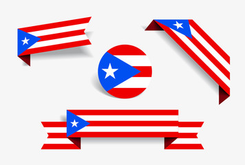 Puerto Rican flag stickers and labels. Vector illustration.