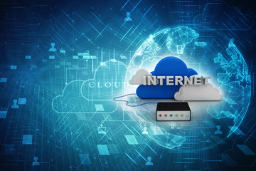 3d rendering Cloud online storage icons with wifi