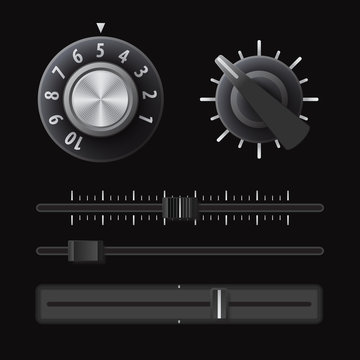 Regulators set Retro knobs Set of switches Digital switch icon Digital controller Slider control Vector