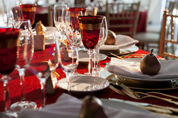 decorated wedding table set for an event party 