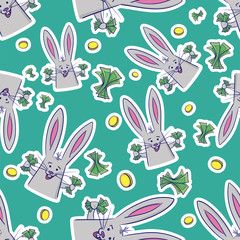 Seamless vector pattern of cute rabbits. Perfect for kid's card, banners, stickers, Prints and other. Funny rich hare. 