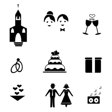 Vector collection of black and white wedding icons