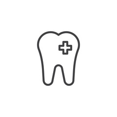 Dental care outline icon. linear style sign for mobile concept and web design. Tooth with medical cross simple line vector icon. Dentistry symbol, logo illustration. Pixel perfect vector graphics
