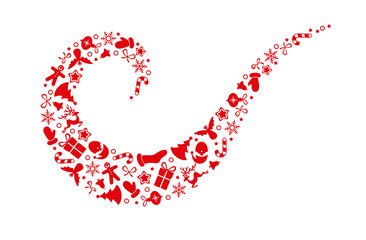 Red curl of holiday pattern on white for Christmas and New Year design.