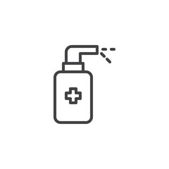 Medicine spray outline icon. linear style sign for mobile concept and web design. Medical dispenser bottle simple line vector icon. Aerosol drugs symbol, logo illustration. Pixel perfect vector 