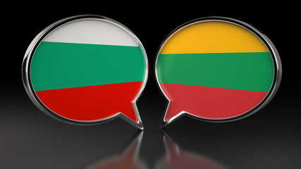 Bulgaria and Lithuania flags with Speech Bubbles. 3D illustration