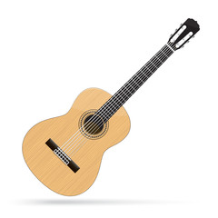 Obraz na płótnie Canvas Realistic acoustic guitar isolated on white background. Classic guitar. Classical musical instrument. Orchestra model guitar.