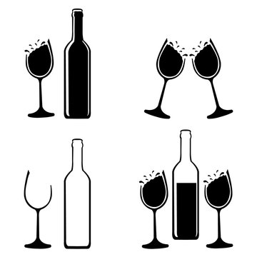 Vector set of wine and champagne glasses