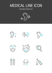 Medical elements outline icons set. Otorhinolaryngology