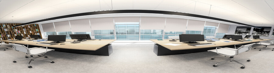 Computer Workplace in Panoramic Distortion - 3d visualization