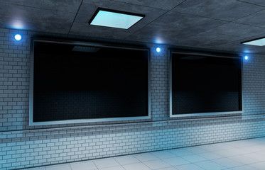 Two advertisement billboard in subway station 3d rendering