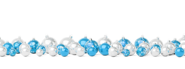 Blue and silver christmas baubles isolated 3D rendering