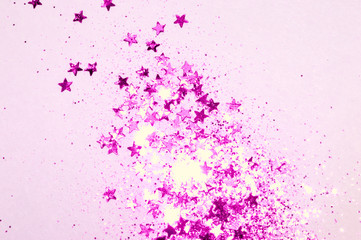 Purple glitter and glittering stars in vintage nostalgic colors