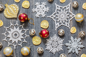 Festive background with Christmas decorations. View from above
