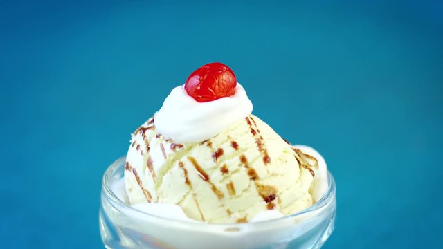 Vanilla Ice Cream with chocolate fudge and cherry