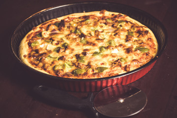 Pan Pizza take from very closeup