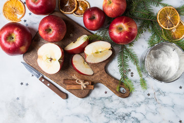 Christmas Baking background. Ingredients for cooking christmas baking. Top view