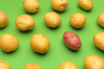 Potato on a colored background. Pattern of potato.